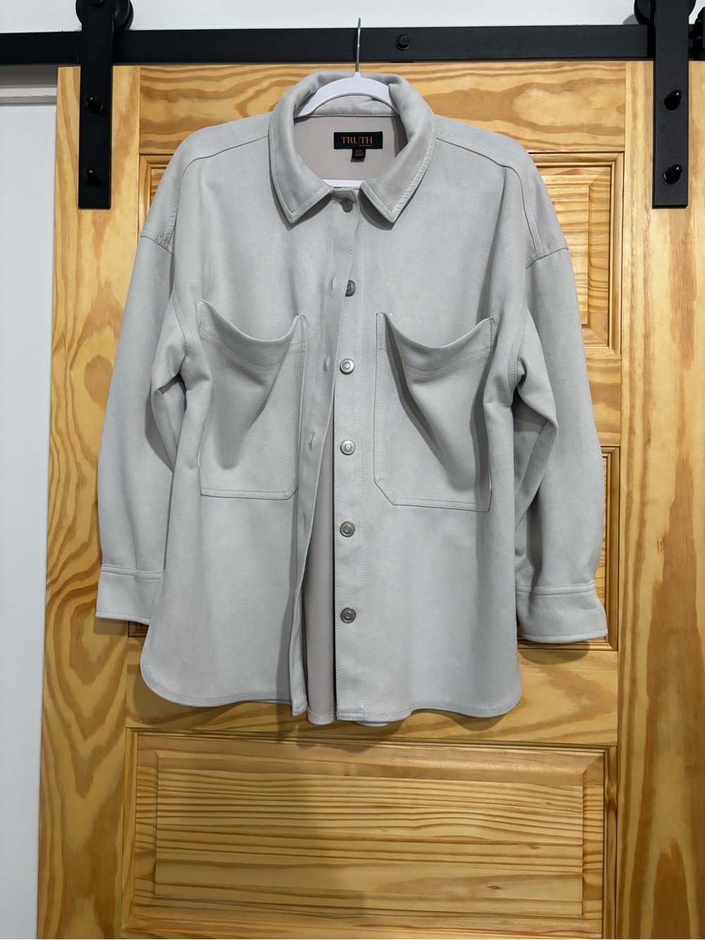 TRUTH Cream Collared Shacket with Snap Closure